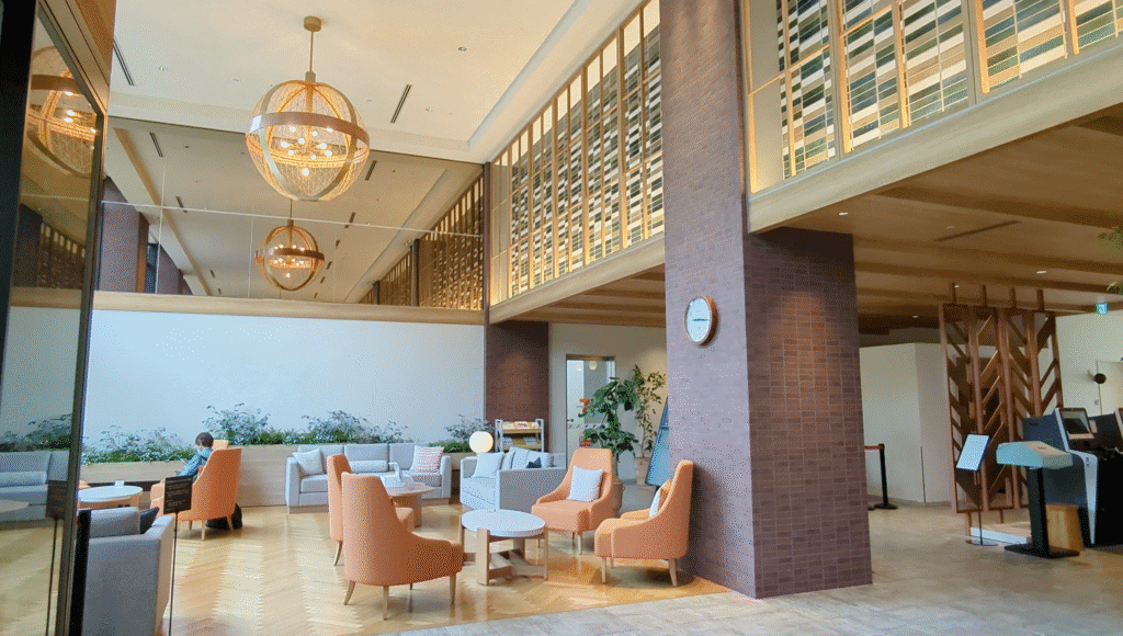 Modern hotel lobby at Mitsui Garden Hotel Kashiwanoha Parkside near Kashiwanoha Campus Station