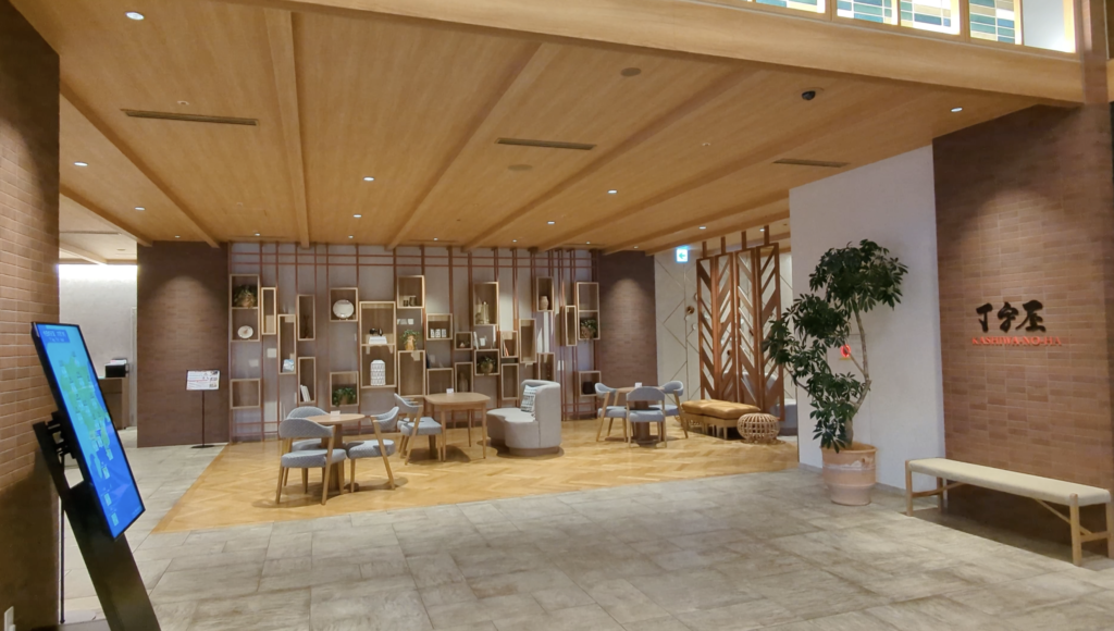 Lobby of Mitsui Garden Hotel Kashiwa-no-ha Park Side in Chiba, Japan, a PWD and senior-friendly hotel near National Cancer Center Hospital East.